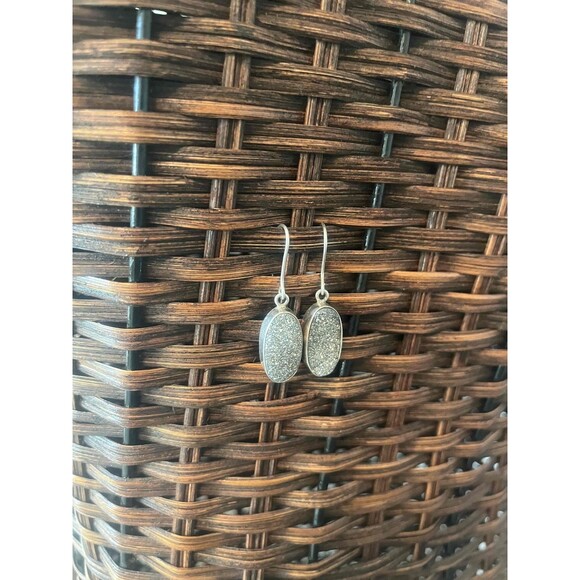 925 Silver pyrite Druzy Oval Glittery Hook Back Drop Earrings western feminine - Picture 4 of 5